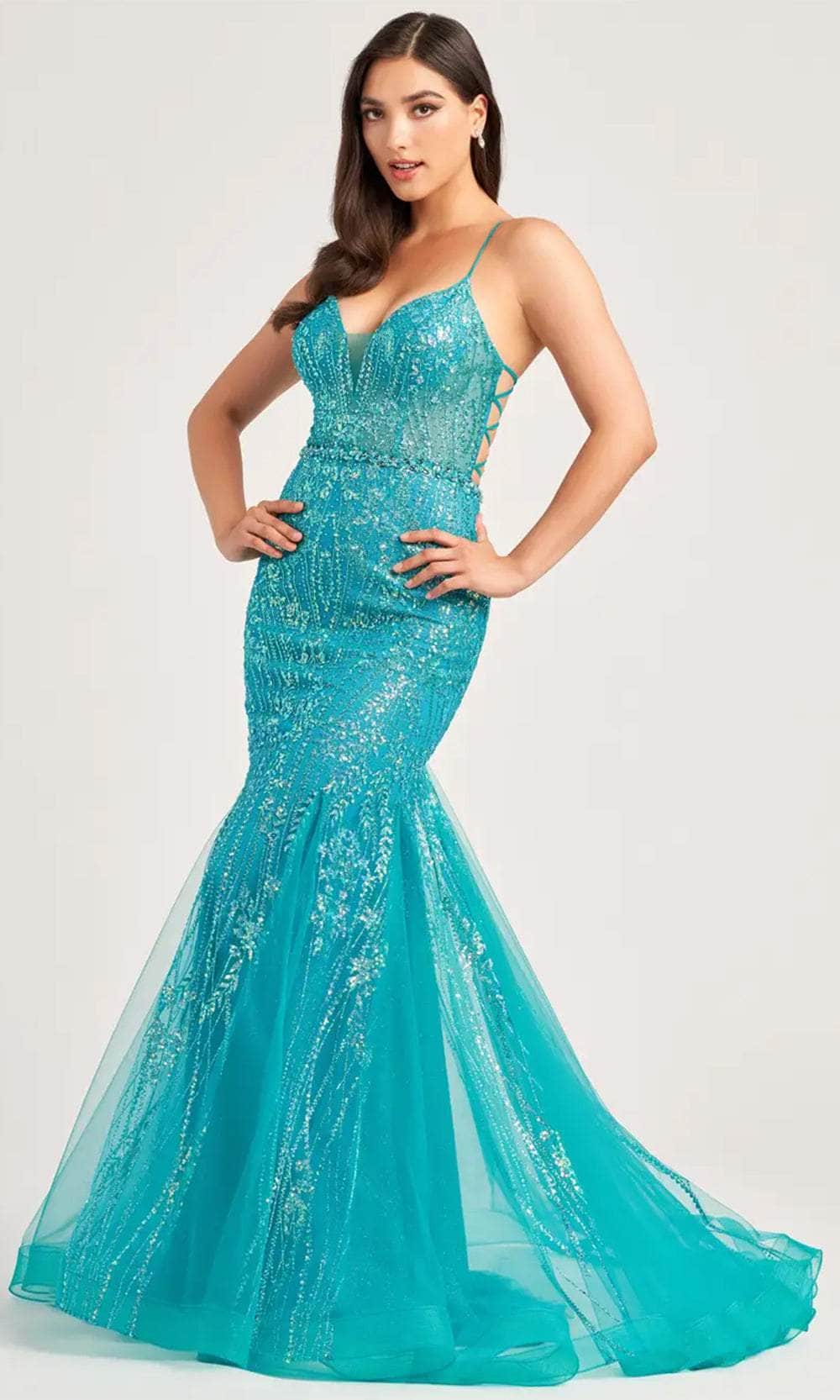 Ellie Wilde EW35236 - Cracked Ice Embellished Mermaid Prom Gown Prom Dresses 00 / Sea Glass