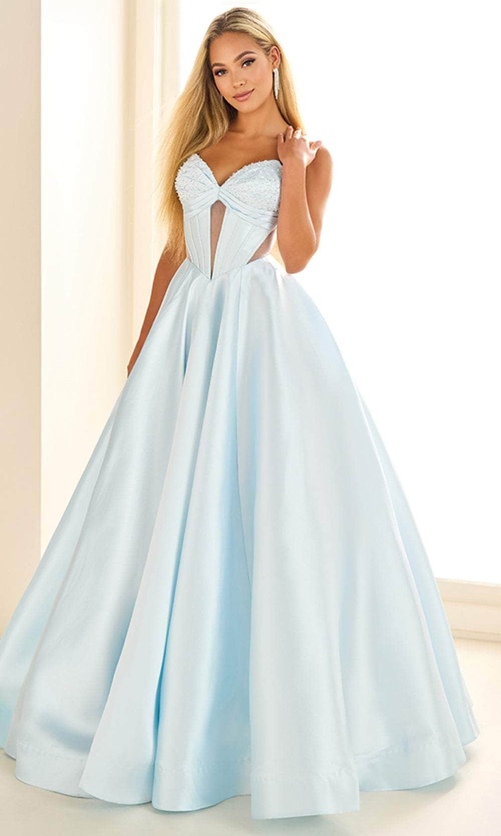 Ellie Wilde EW36025 - Strapless Illusion Cutout Prom Gown Ball Gowns / 00  Ice Blue