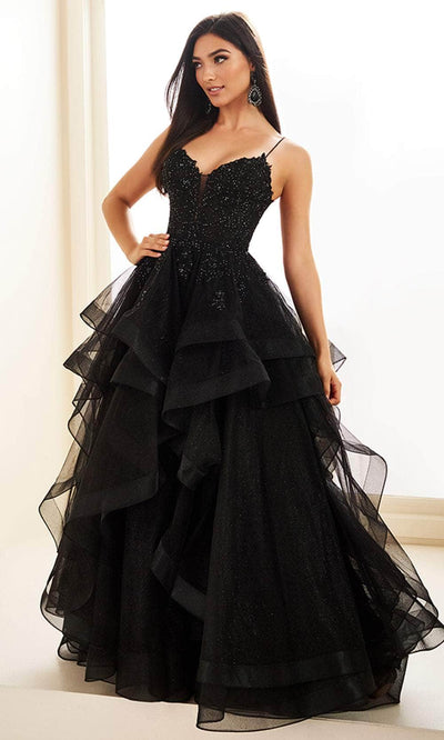 Ellie Wilde EW36203 - Spaghetti Strap Ruffled Prom Dress Prom Dresses / 00  Black