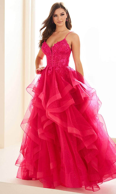 Ellie Wilde EW36203 - Spaghetti Strap Ruffled Prom Dress Prom Dresses / 00  Fuchsia