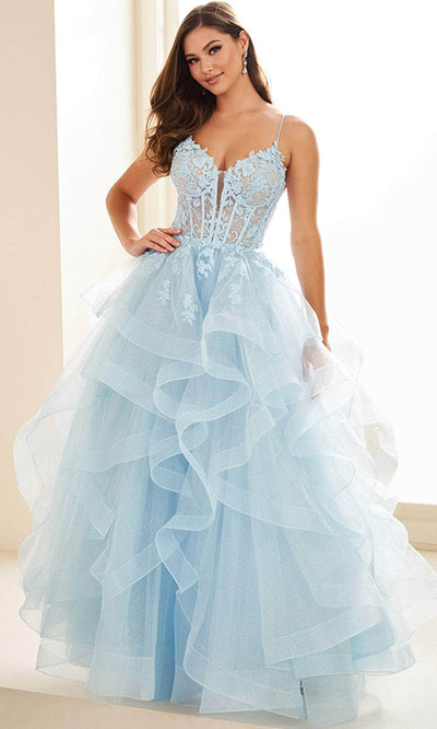 Ellie Wilde EW36203 - Spaghetti Strap Ruffled Prom Dress Prom Dresses / 00  Lt.Blue