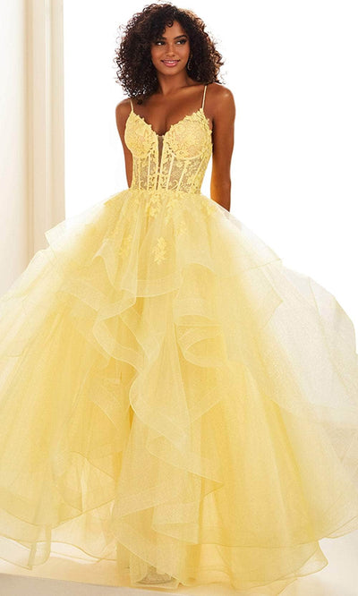 Ellie Wilde EW36203 - Spaghetti Strap Ruffled Prom Dress Prom Dresses / 00  Lt Yellow