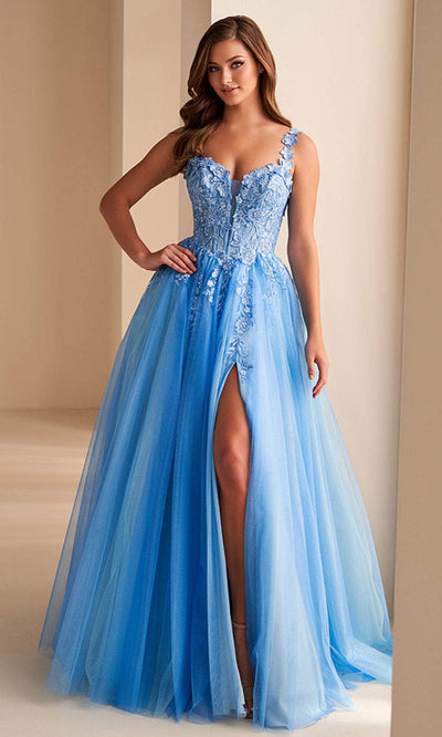 Ellie Wilde EW36214 - 3D Floral Appliqued A-Line Prom Gown Prom Dresses / 00  Atlantis Blue