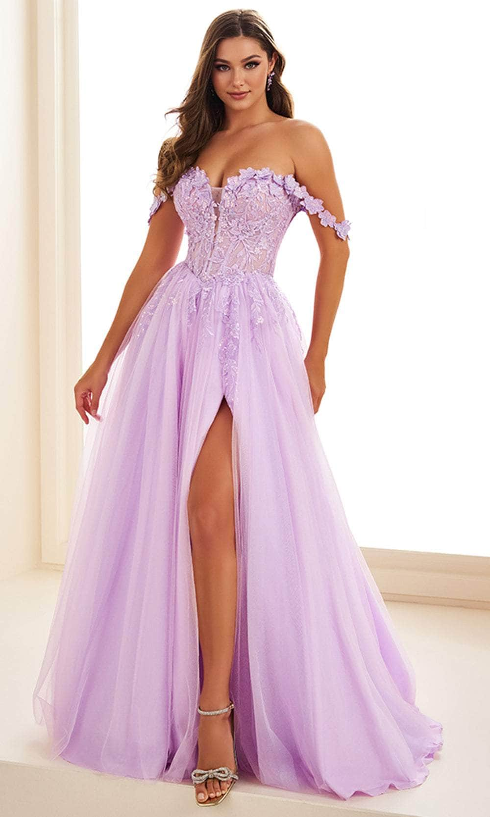 Ellie Wilde EW36214 - 3D Floral Appliqued A-Line Prom Gown Prom Dresses / 00  Lilac