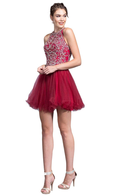 Embellished Halter A-line Homecoming Dress Dress XXS / Burgundy