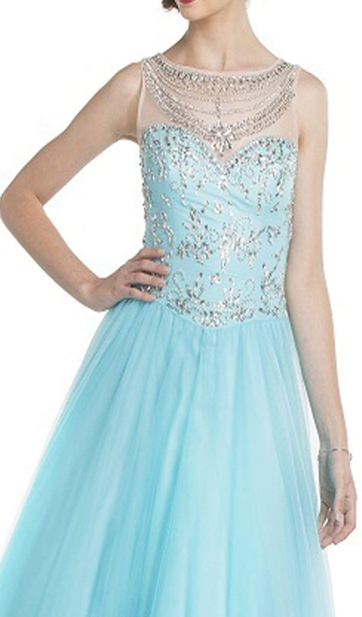 Embellished Illusion Bateau Evening Gown Ball Gowns