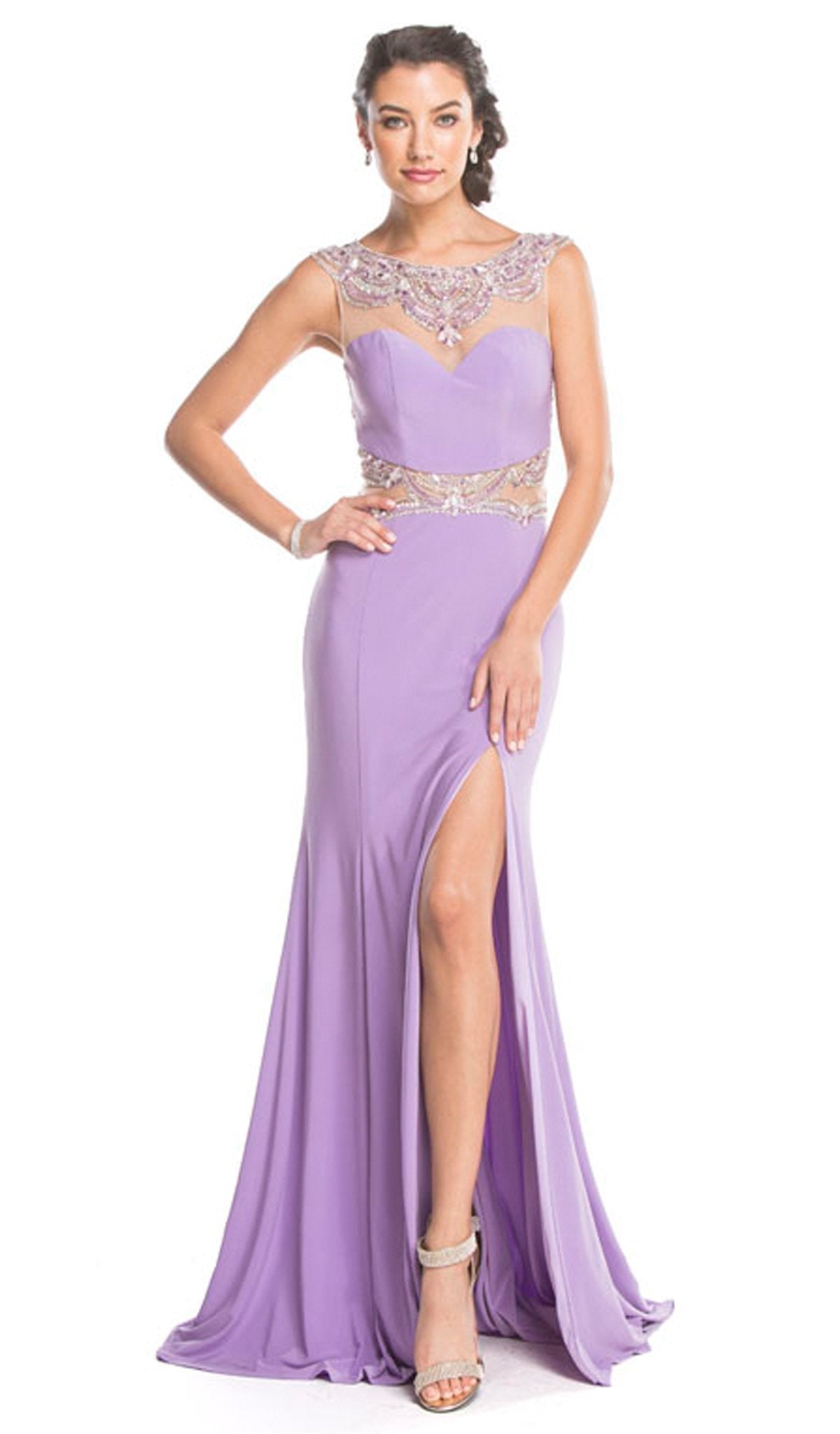 Embellished Illusion Bateau Fitted Prom Dress Dress XXS / Lilac