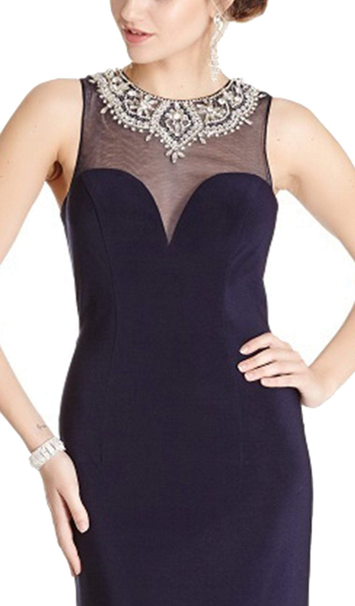 Embellished Illusion Jewel Sheath Prom Dress Dress
