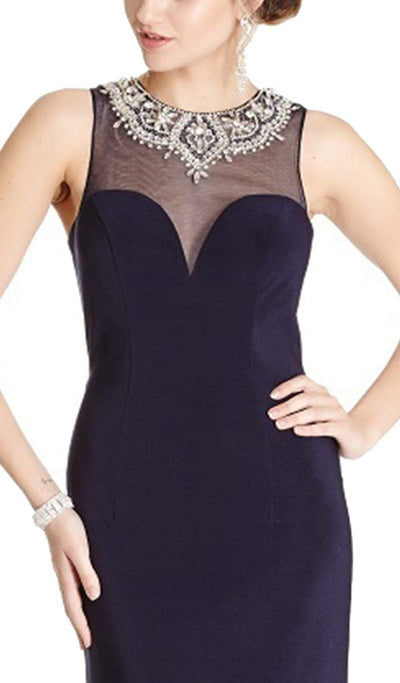 Embellished Illusion Jewel Sheath Prom Dress Dress