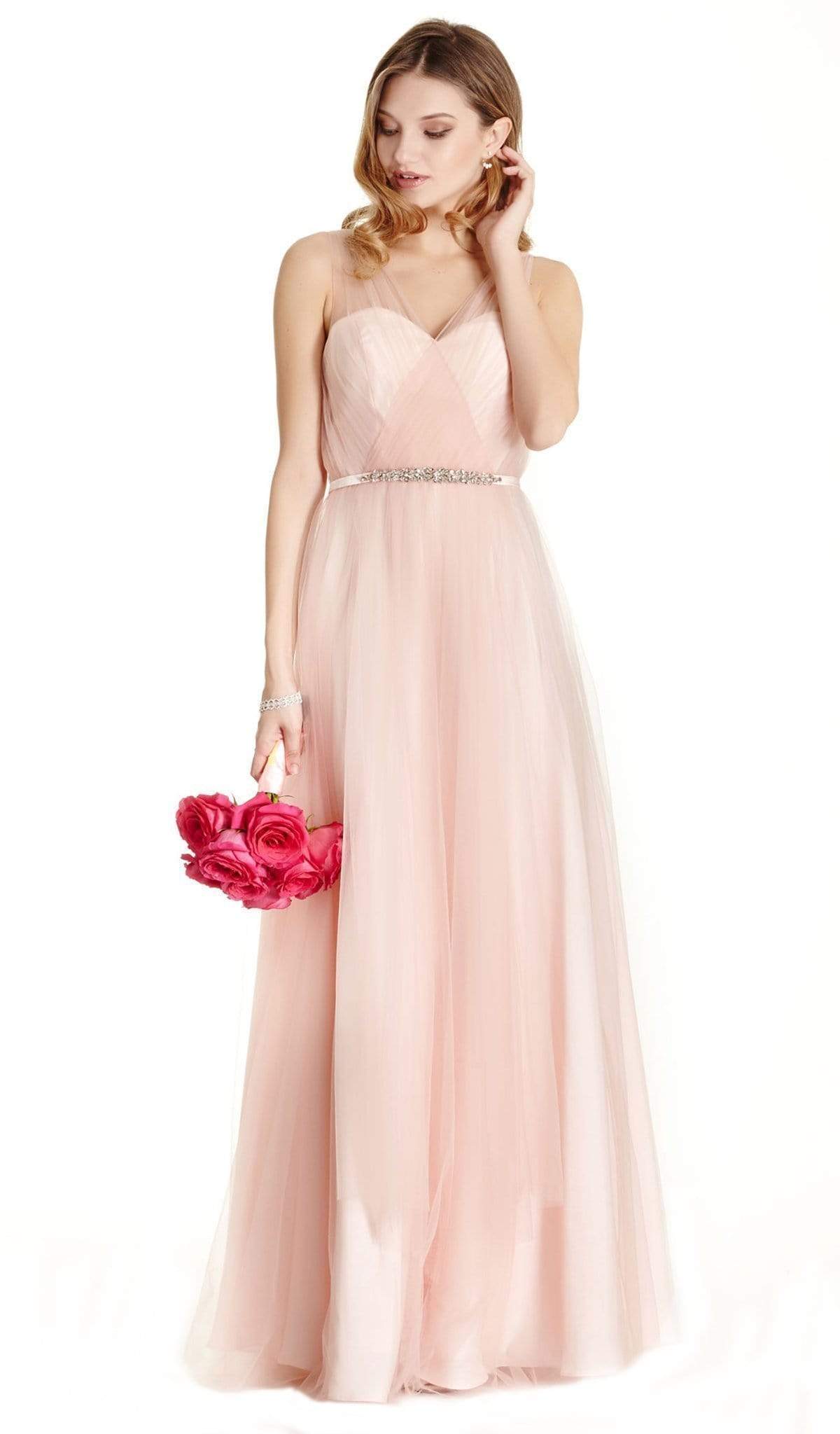 Embellished Illusion V-neck Mesh Evening Dress Prom Dresses XXS / Blush