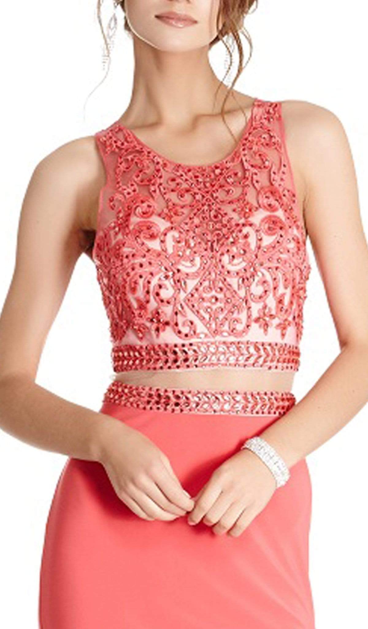 Embellished Mock Two Piece Fitted Prom Dress Prom Dresses