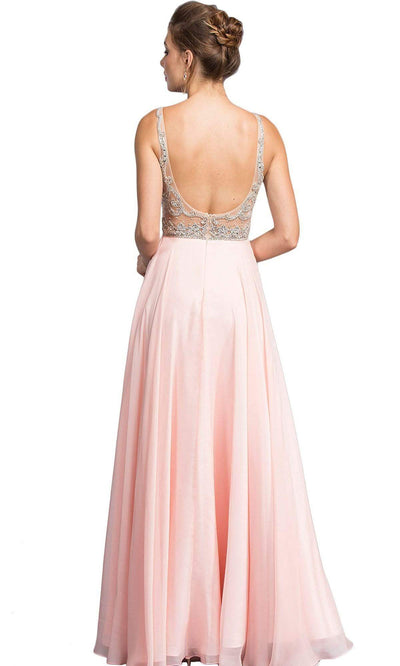 Trevi Collection - Ornate Bodice Chiffon A-Line Gown L2055SC In Pink