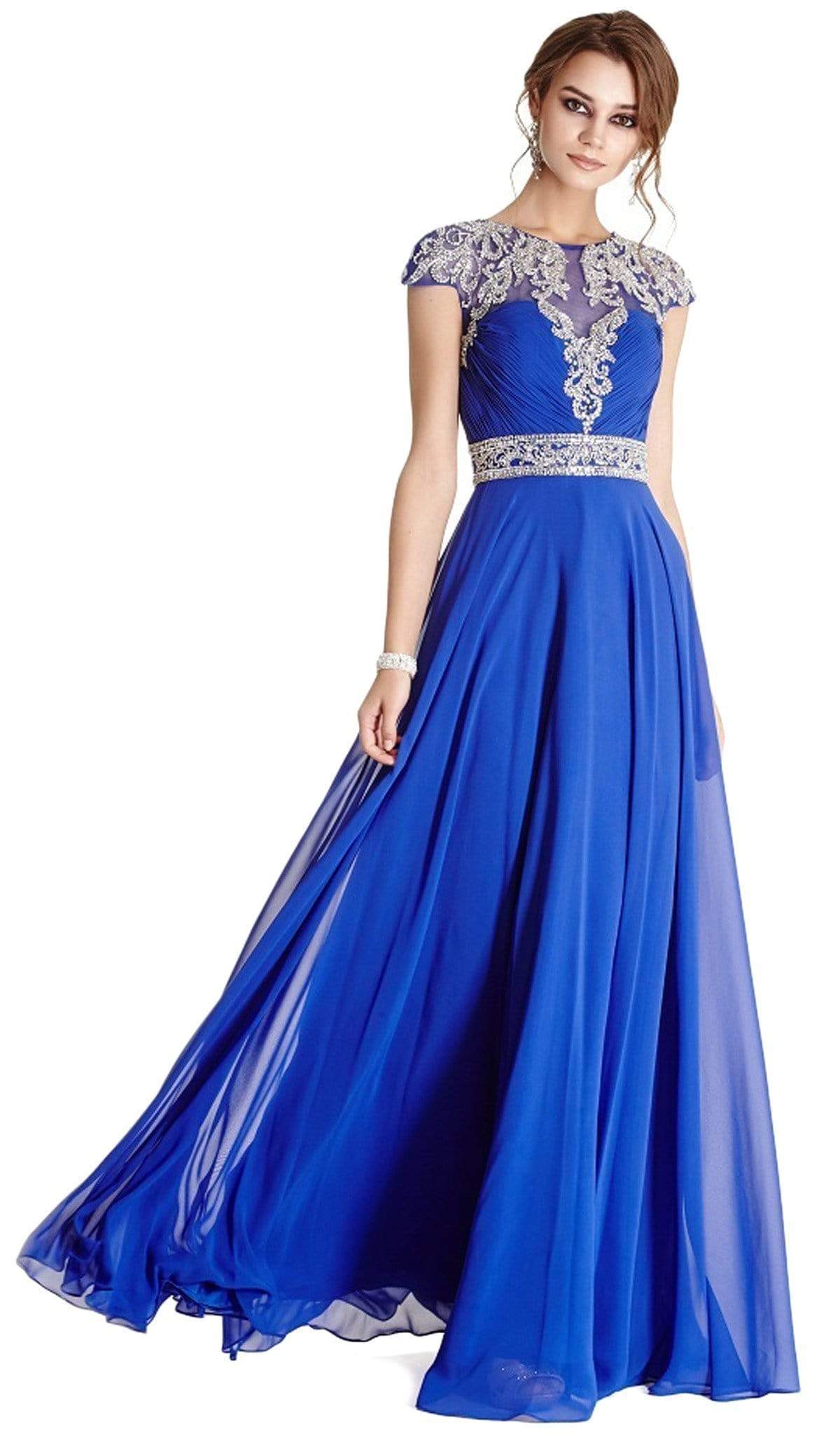 Embellished Ruched Illusion Jewel Prom Dress Dress XXS / Royal