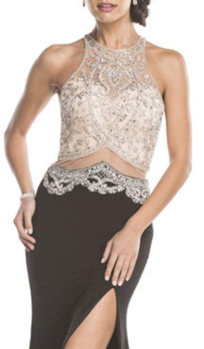 Embellished Sheer Fitted Evening Dress Dress