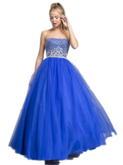 Embellished Straight Neck Prom Ballgown Dress XXS / Royal