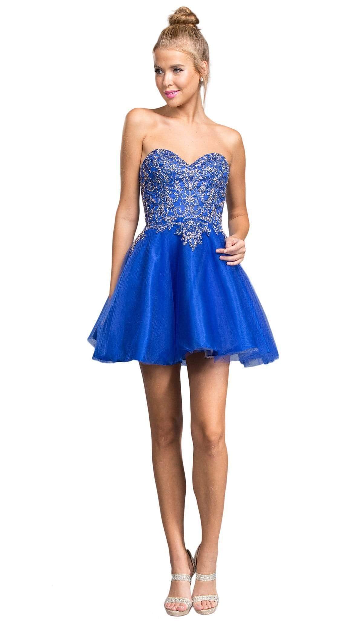 Embellished Strapless A-line Cocktail Dress Dress XXS / Royal