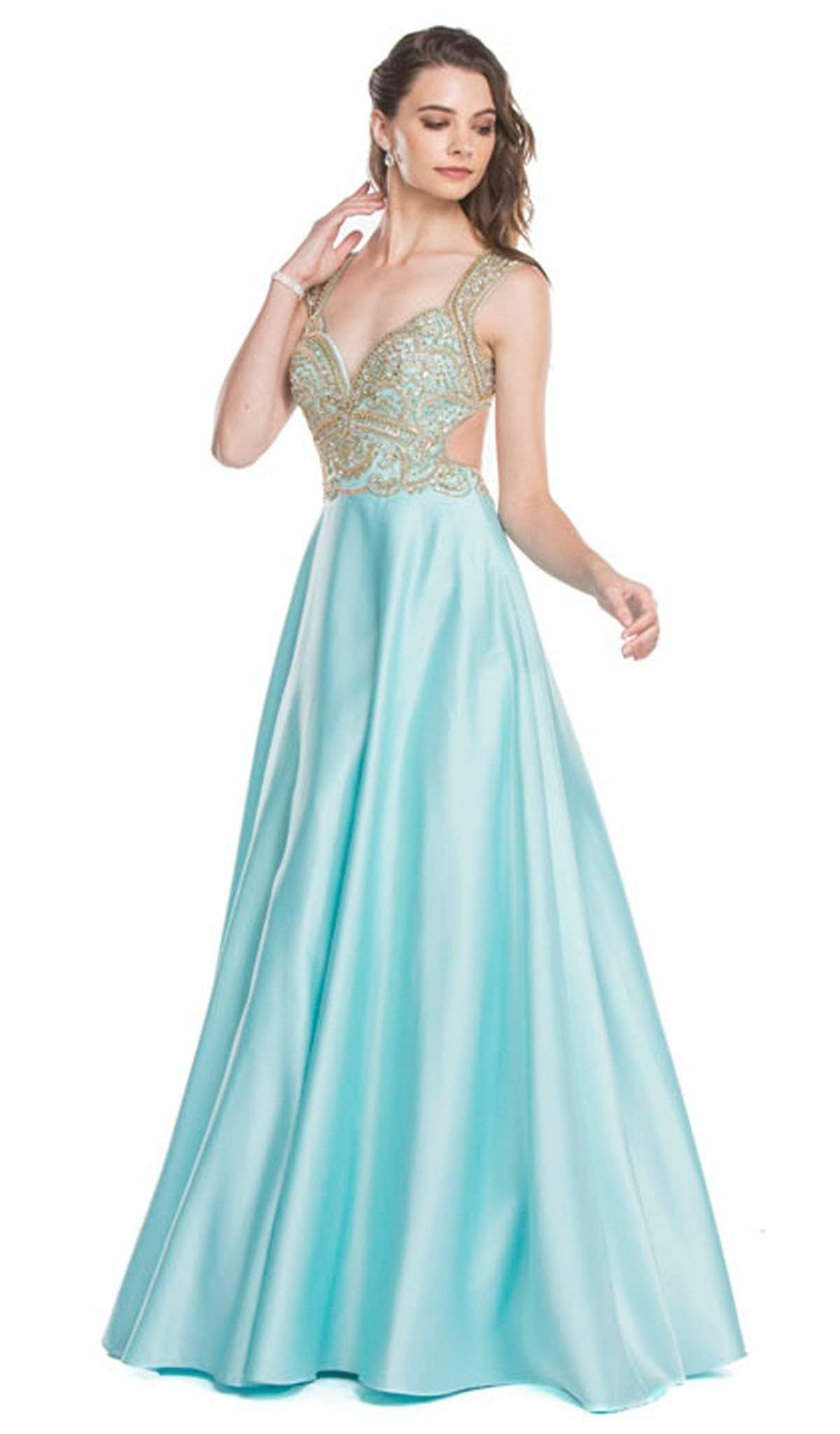 Embellished Sweetheart Neckline Ballgown Dress XXS / Light-Aqua