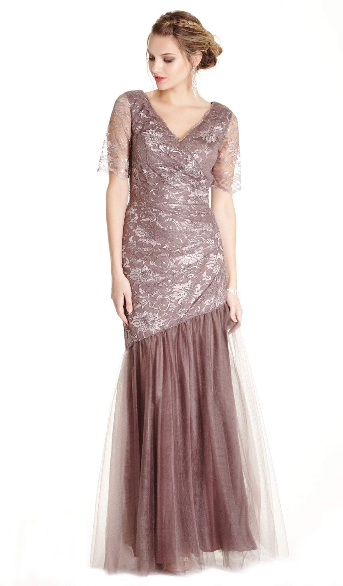 Embellished V-neck Trumpet Evening Dress Mother of the Bride Dresses XXS / Mocha