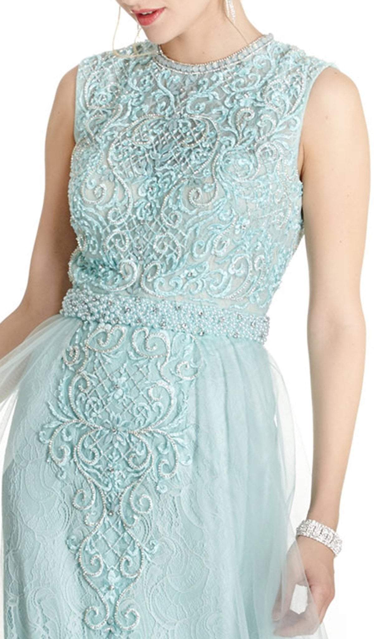 Embroidered Jewel Neck A-line Prom Dress Prom Dresses