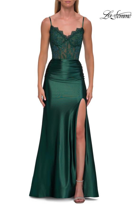 La Femme 33325 - V-Neck Embellished Lace Prom Dress
