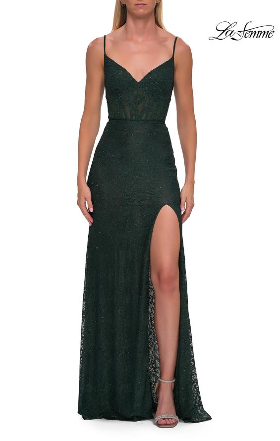 La Femme 33442 - Scoop Back Lace Sheath Gown