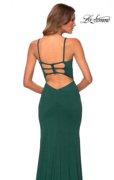 La Femme 28653 - V-Neck Sheath Dress with Slit