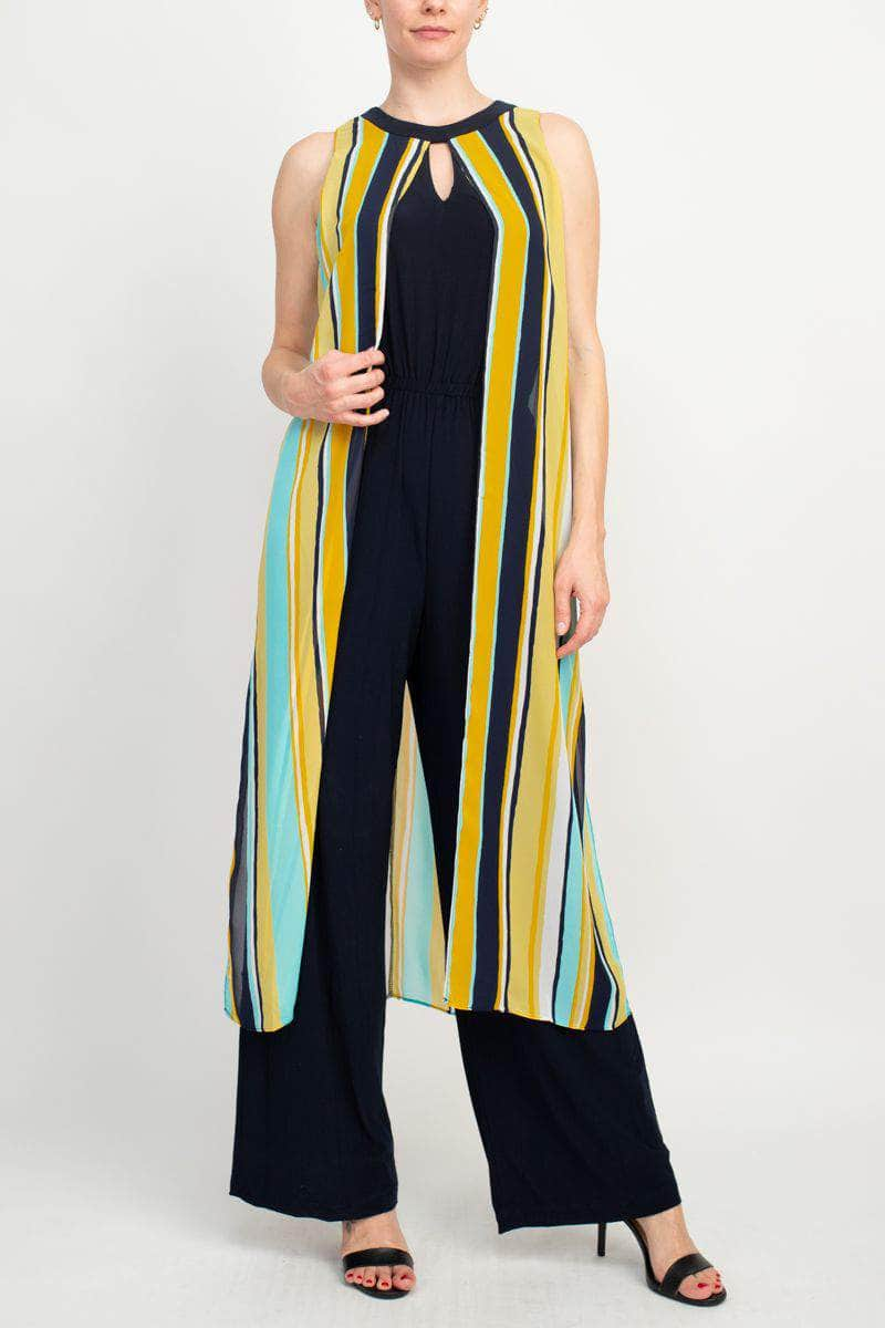 Emma & Michele 100064 - Striped Blouson Bodice Jumpsuit