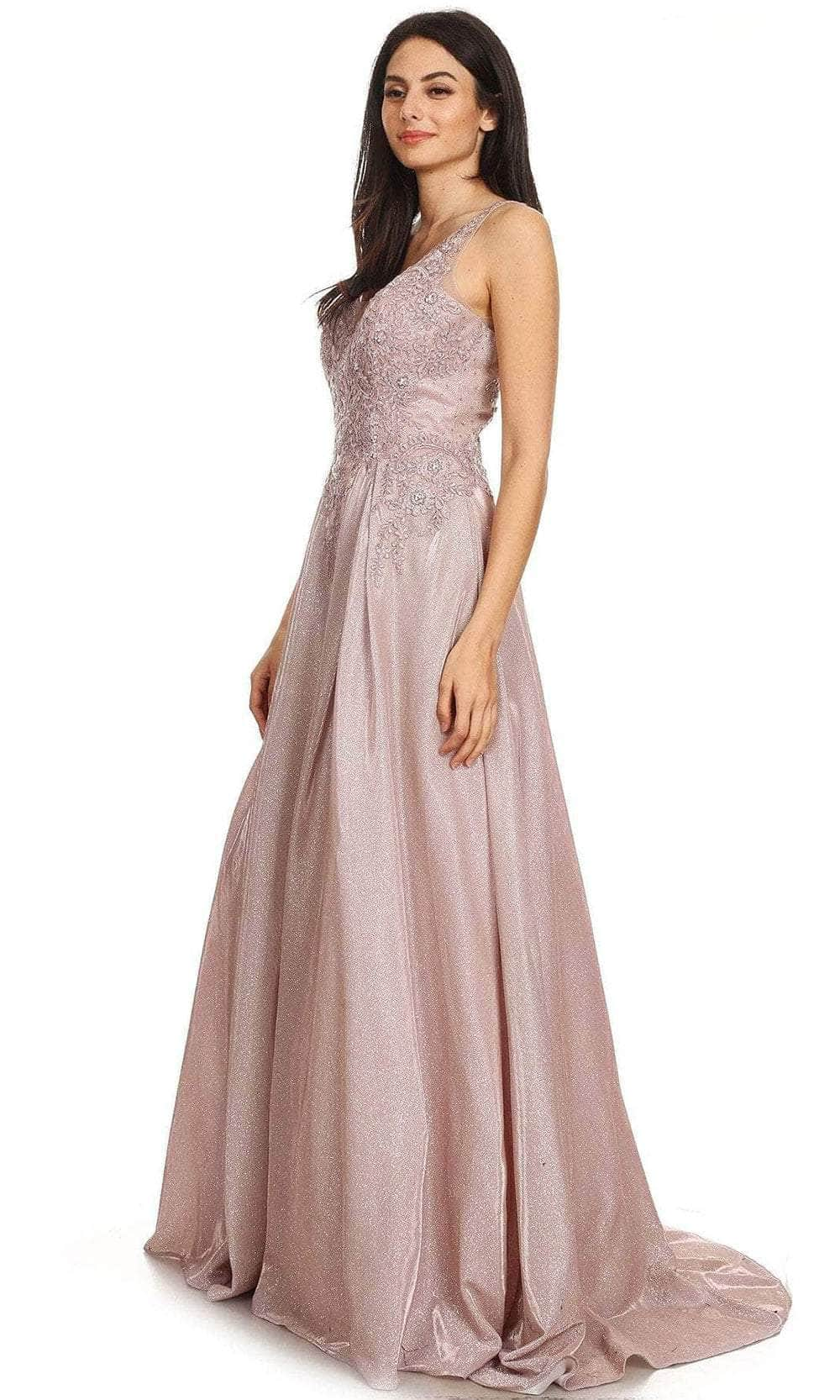 Eureka Fashion 9606 - V-Neck Lace Jersey Prom Gown Prom Dresses XL / Mocha