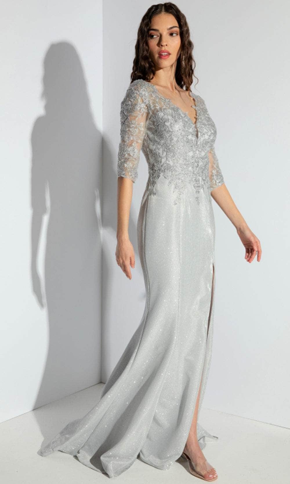 Eureka Fashion 9970 - Embroidered Quarter Sleeve Formal Gown Mother of the Bride Dresses XS / Silver