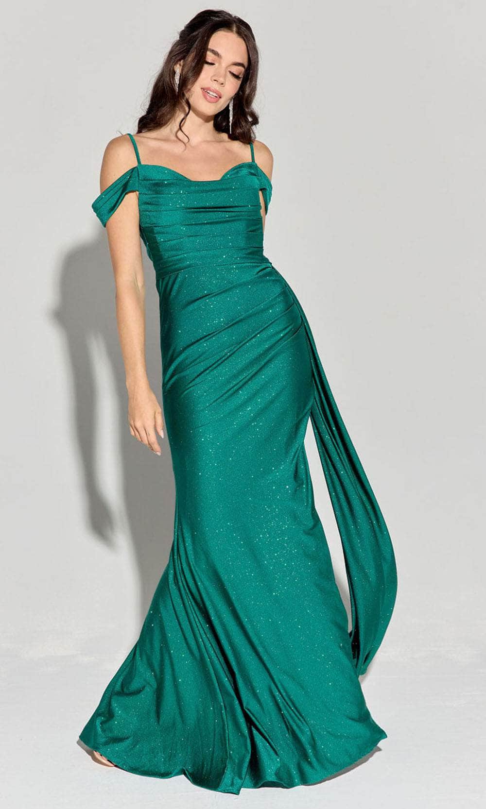Eureka Fashion EK107 - Off-Shoulder Glitter Jersey Gown Prom Dresses