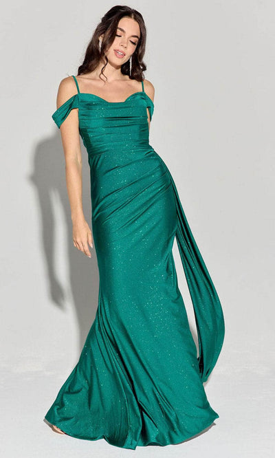 Eureka Fashion EK107 - Off-Shoulder Glitter Jersey Gown Prom Dresses