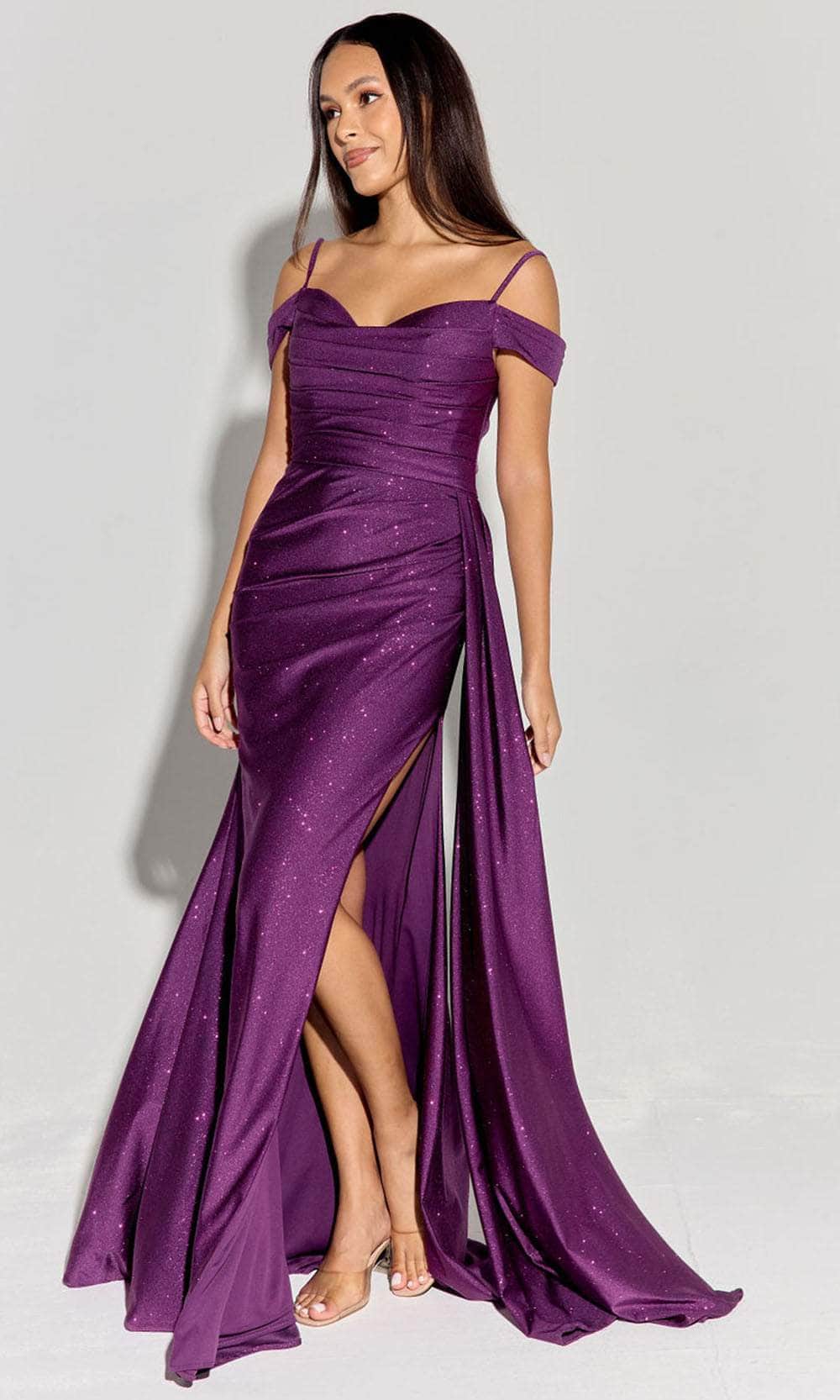 Eureka Fashion EK107 - Off-Shoulder Glitter Jersey Gown Prom Dresses