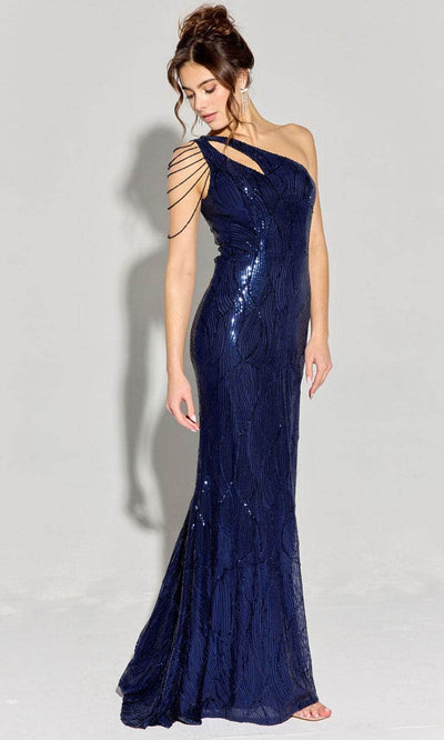 Eureka Fashion EK113 - Swirl Sequin Asymmetric Neck Evening Gown Prom Dresses