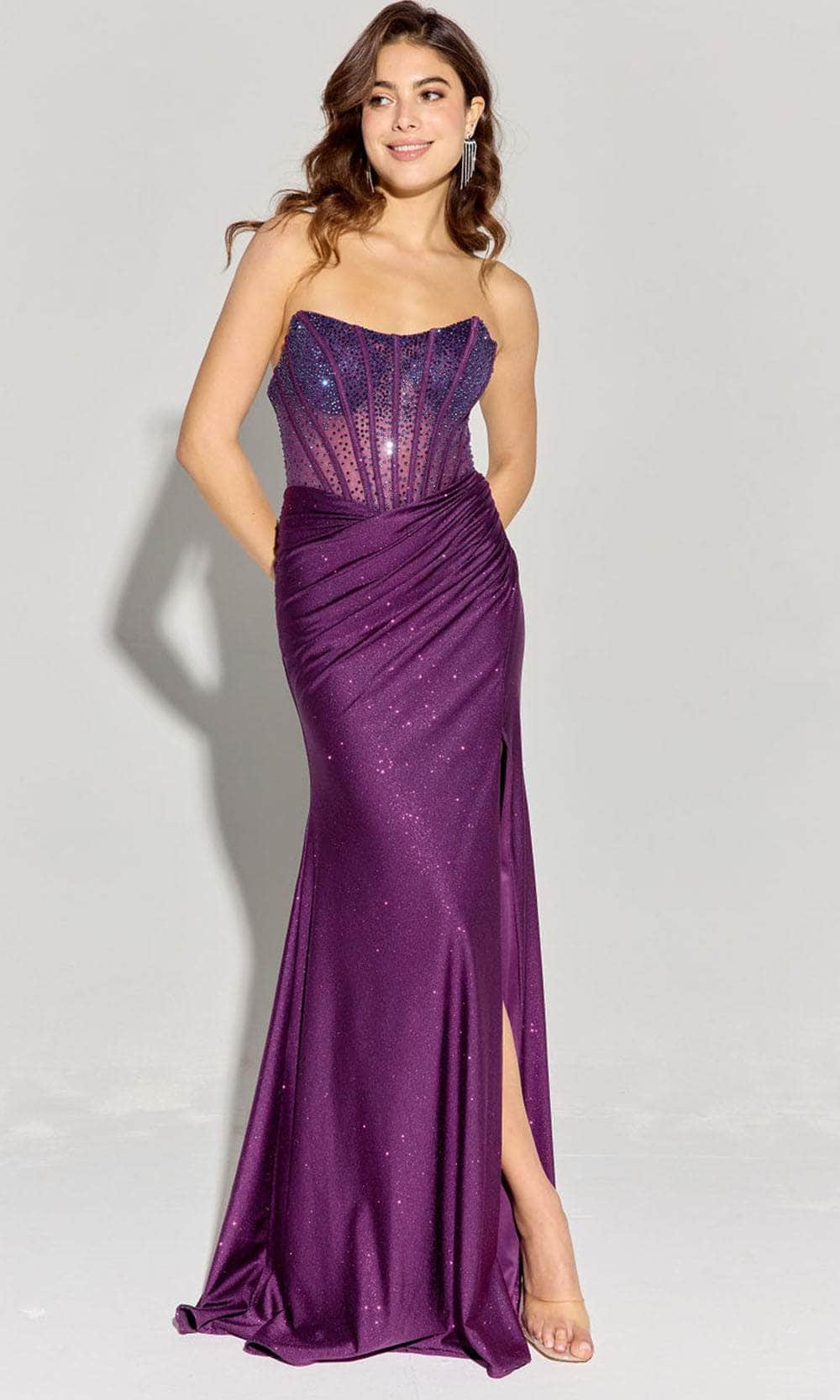 Eureka Fashion EK169 - Scoop Neck Sheer Corset Gown Prom Dresses