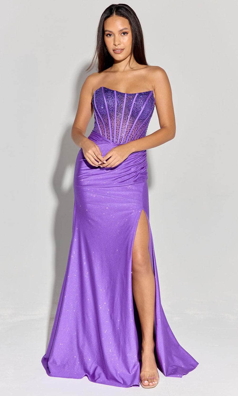 Eureka Fashion EK169 - Scoop Neck Sheer Corset Gown Prom Dresses