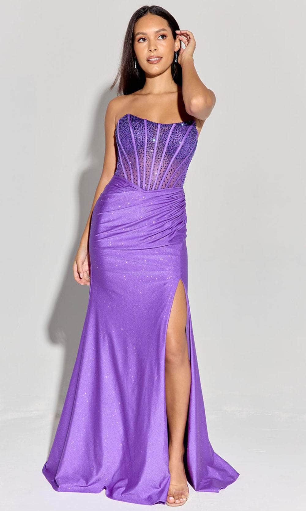 Eureka Fashion EK169 - Scoop Neck Sheer Corset Gown Prom Dresses