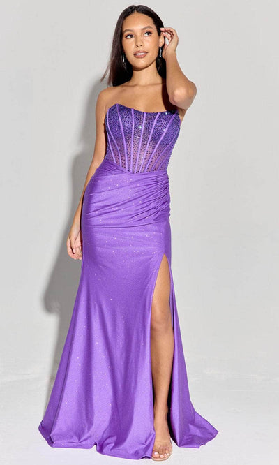 Eureka Fashion EK169 - Scoop Neck Sheer Corset Gown Prom Dresses