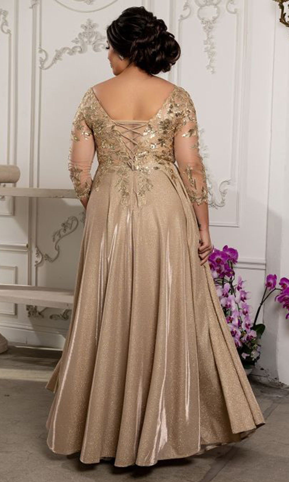 May Queen MQ2226 - Lace-Up Back Embellished A-Line Formal Gown