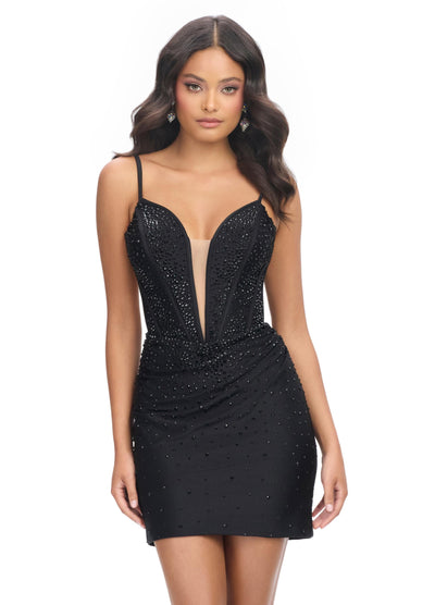 Ashley Lauren 4693 - Plunging Sheath Cocktail Dress In Black