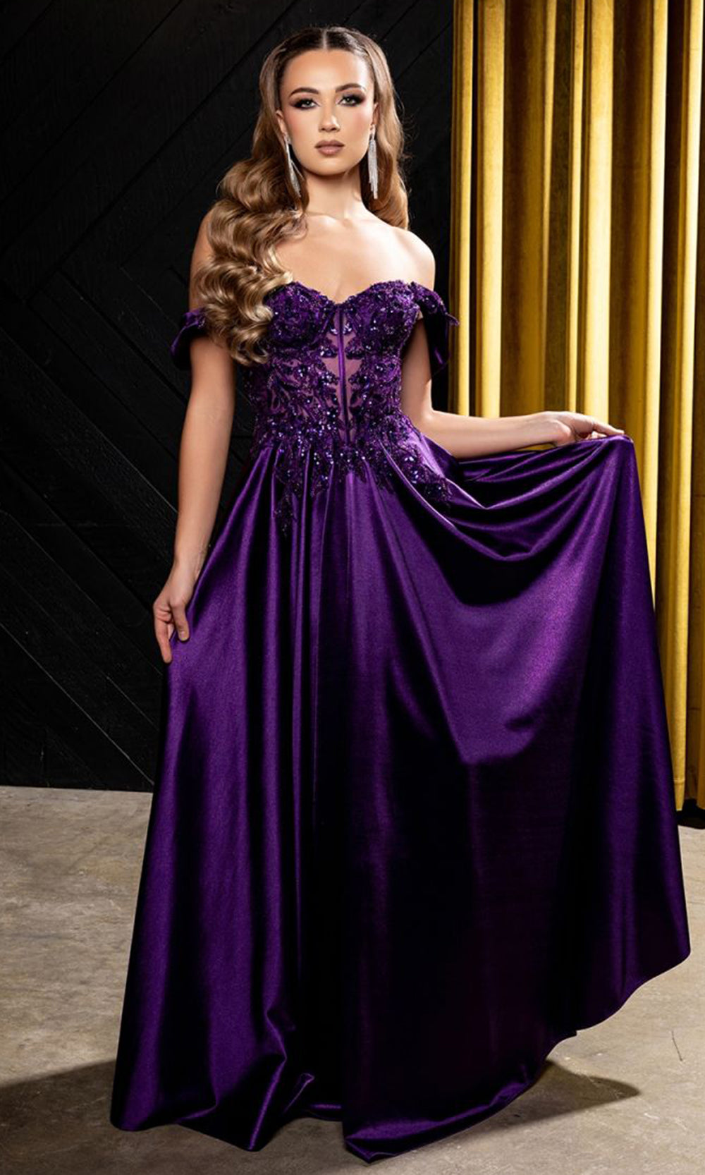 May Queen MQ2240 - Off Shoulder Embroidered Evening Dress Mother of the Bride Dresses in Purple 