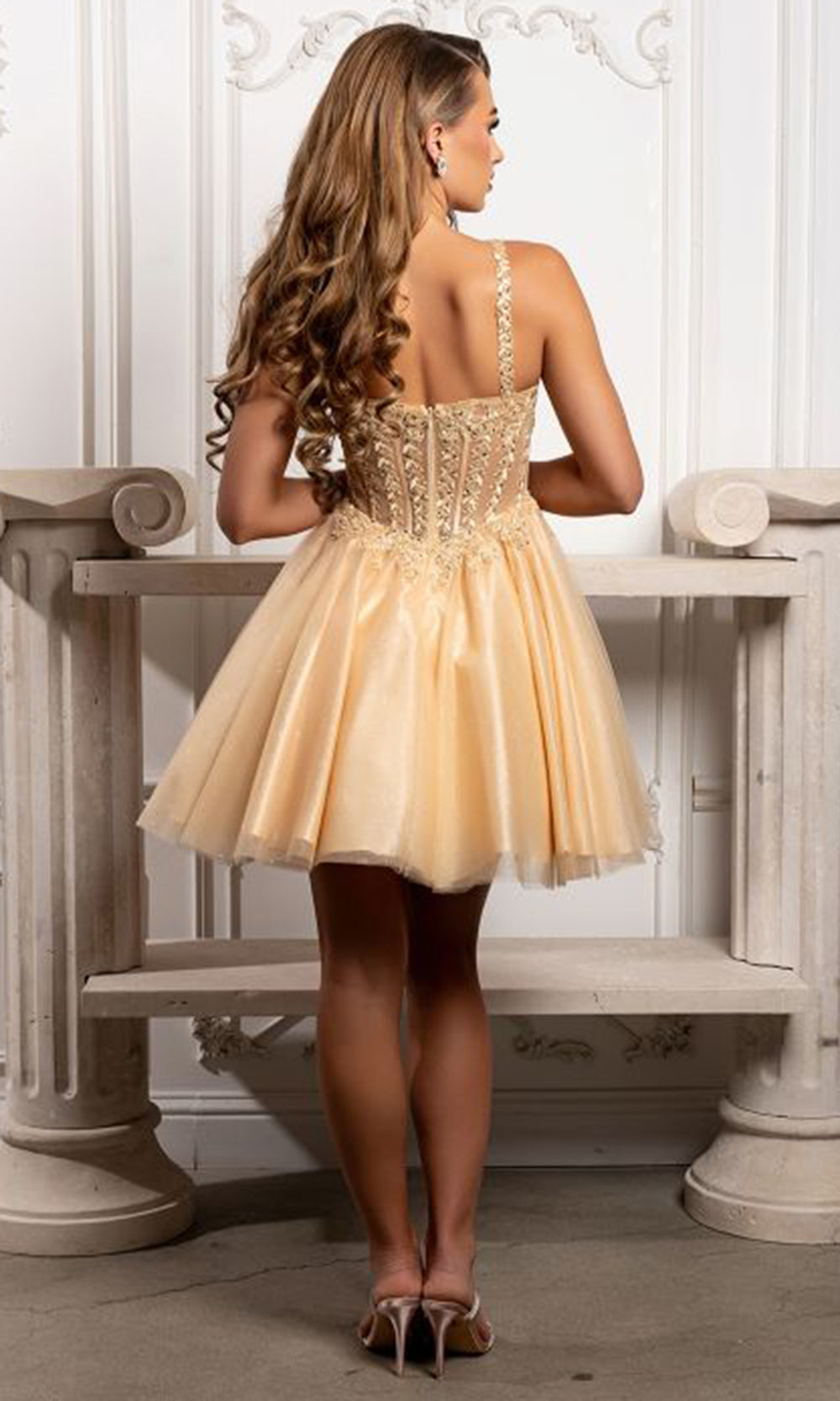 May Queen MQ2231 - V-Neckline Embroidered Floral Cocktail Dress