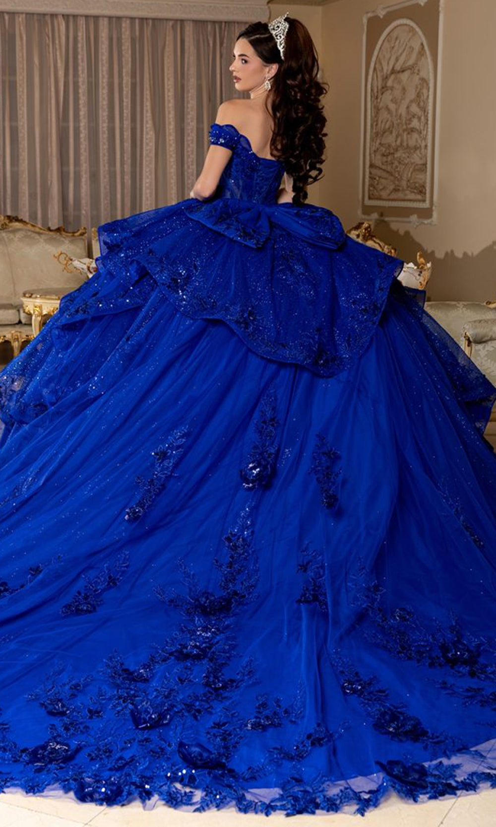 May Queen LK298 - Embroidered Off Shoulder Evening Dress Quinceanera Dresses in Blue 