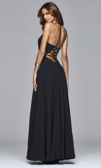 Faviana - 8000 Lace Appliqued Long Mesh V-Neck Dress Prom Dresses