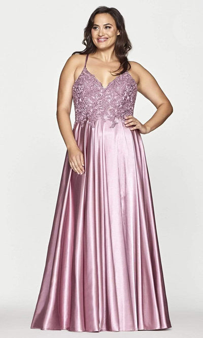 Faviana - 9498 Spaghetti Strap A-Line Gown Prom Dresses 12W / Deep Mauve