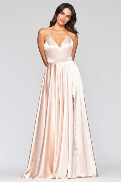 Faviana - S10209 Lace Up Back Satin V Neck Dress Evening Dresses