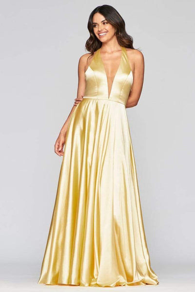 Faviana - S10403 Deep V-neck Charmeuse A-line Gown Prom Dresses