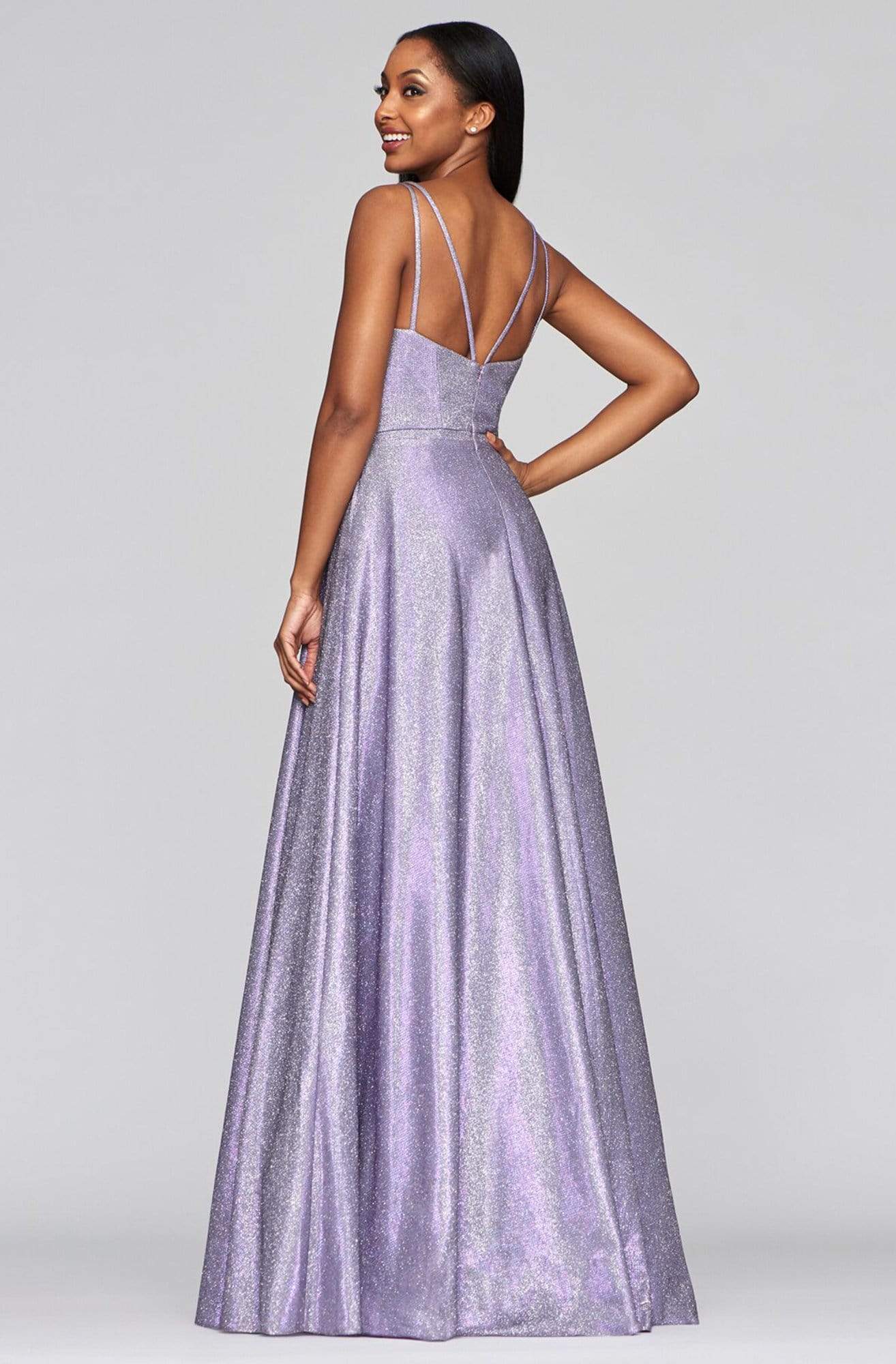 Faviana - S10424 Plunging V-neck Glitter Jersey A-line Gown Prom Dresses