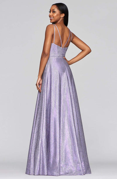 Faviana - S10424 Plunging V-neck Glitter Jersey A-line Gown Prom Dresses