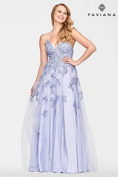 Faviana - S10640 Embroidered Applique Gown With Slit Prom Dresses