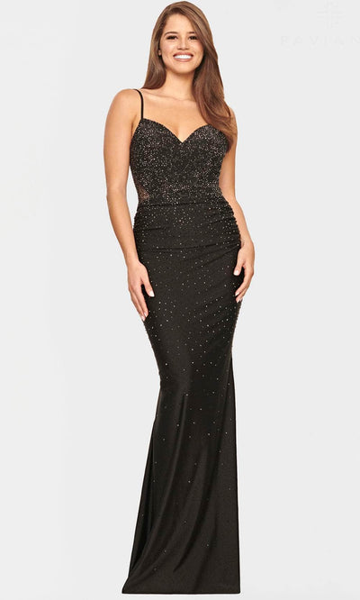 Faviana S10800 - V-Neck Sheer Back Evening Gown Evening Dresses 00 / Black